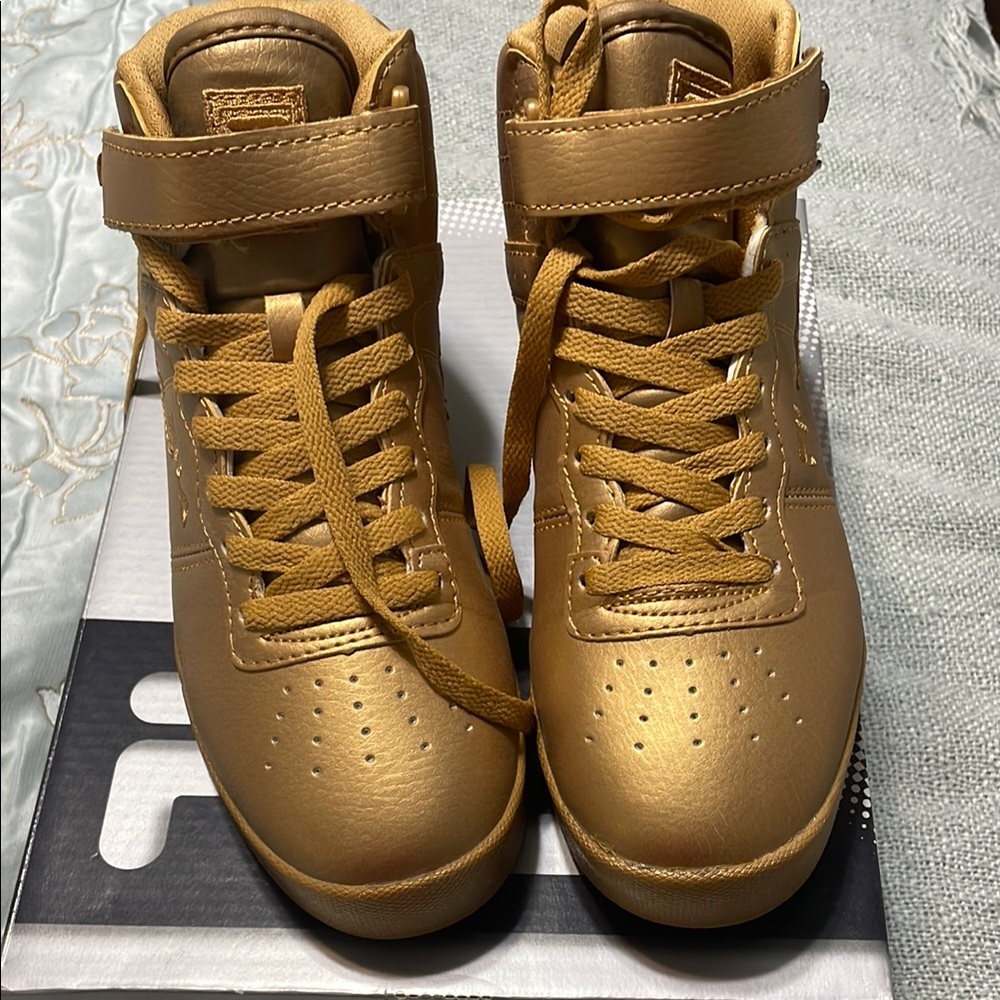 Gold High-Top Sneakers with Laces and Velcro